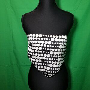 Forever 21 Bandana Handkerchief Crop Top XS Satin Black White Polka Dot Cami NWT